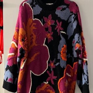 Zara Multicolored Jacquard Knit Oversized Sweater